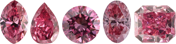 Different shapes of pink diamonds