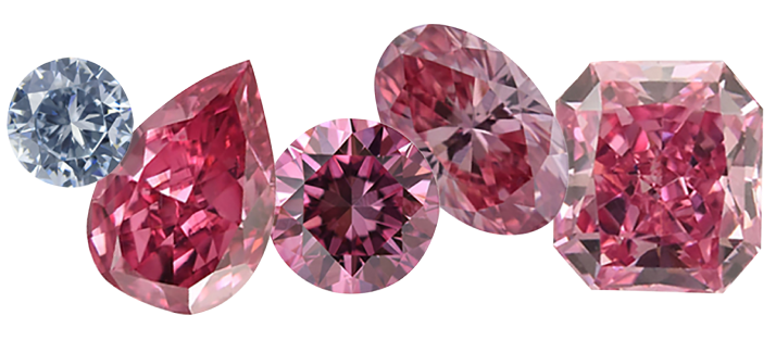 Different shapes of pink diamonds